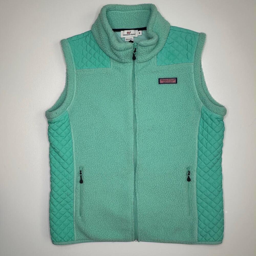 Vineyard Vines Mint Green Sherpa Fleece and Quilted Nylon Vest